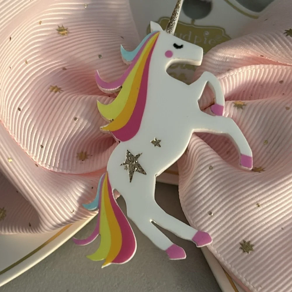 Mud Pie Pink unicorn bow NEW